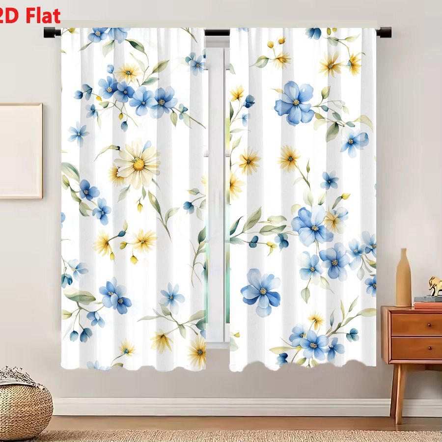 Curtain Curtain - قطعتان من الستائر بنمط زهور مسطح